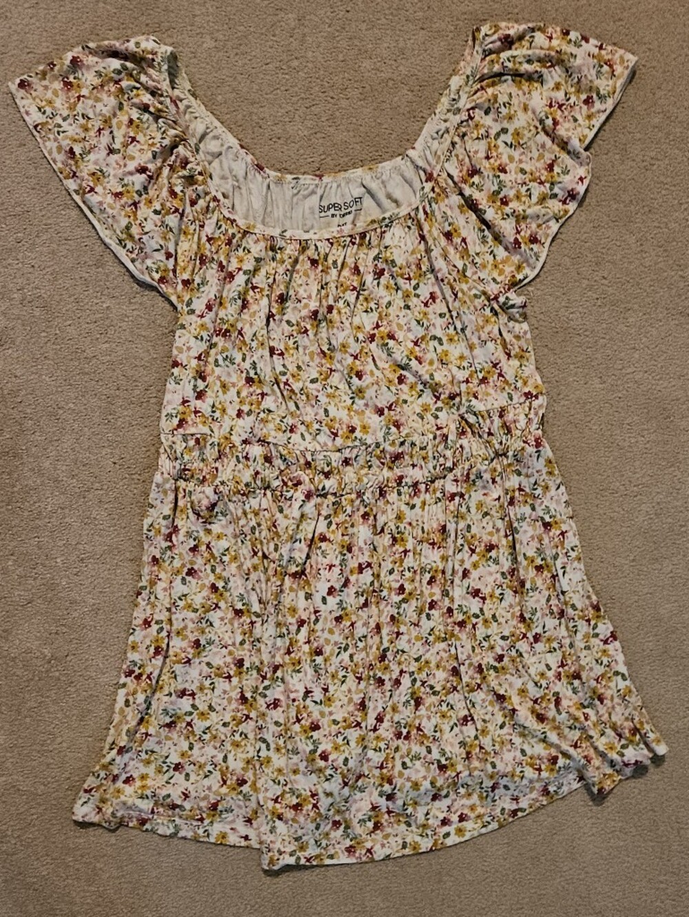 torrid White Floral Smocked Square-Neck Tunic with Yellow & Pink Blossoms